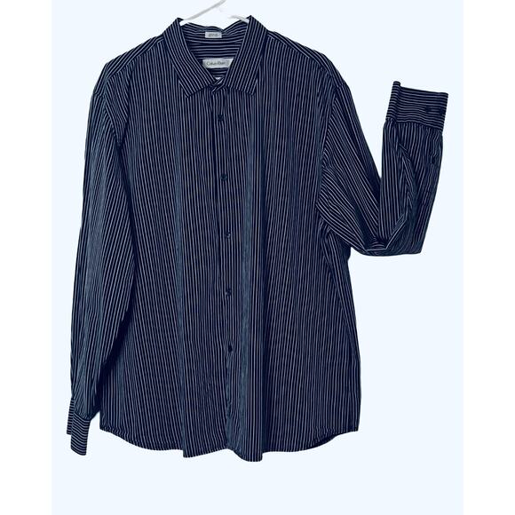 CALVIN KLEIN Mens Long Sleeve Shirt Size XXL Blue Button Up Dress Shirt Cotton - Picture 1 of 8